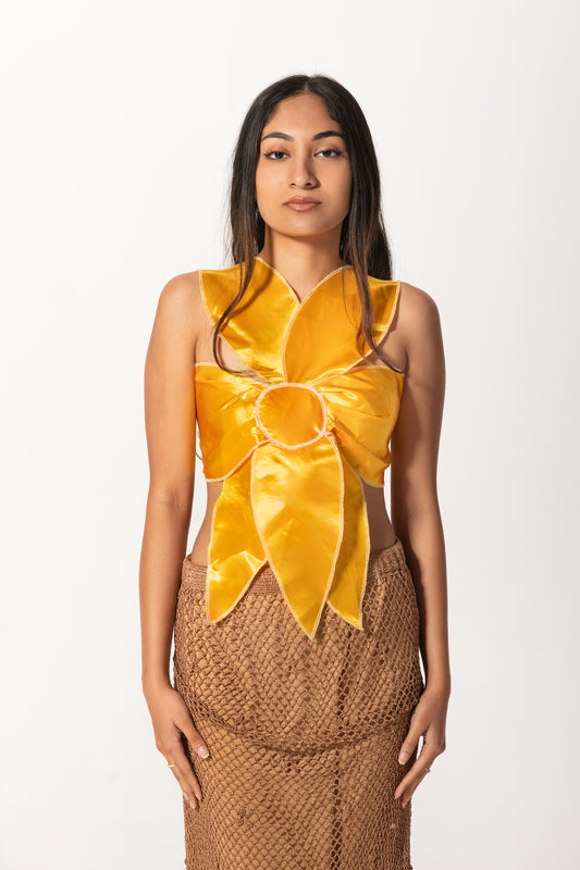 Yellow Satin Flower Top